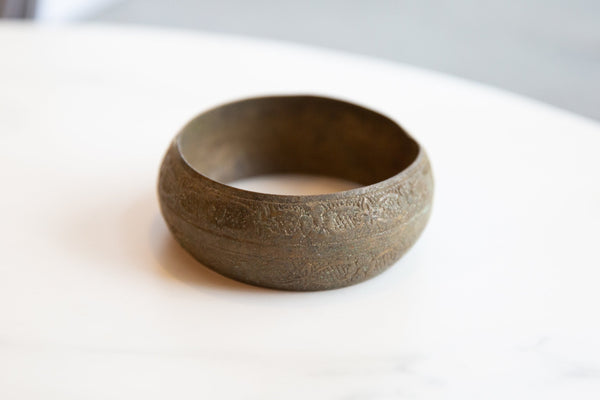 Vintage African Lightly Oxidized Bronze Floral Design Bracelet // ONH Item ab01012 Image 1