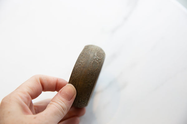 Vintage African Lightly Oxidized Bronze Floral Design Bracelet // ONH Item ab01012 Image 2