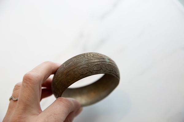 Vintage African Lightly Oxidized Bronze Floral Design Bracelet // ONH Item ab01012 Image 3