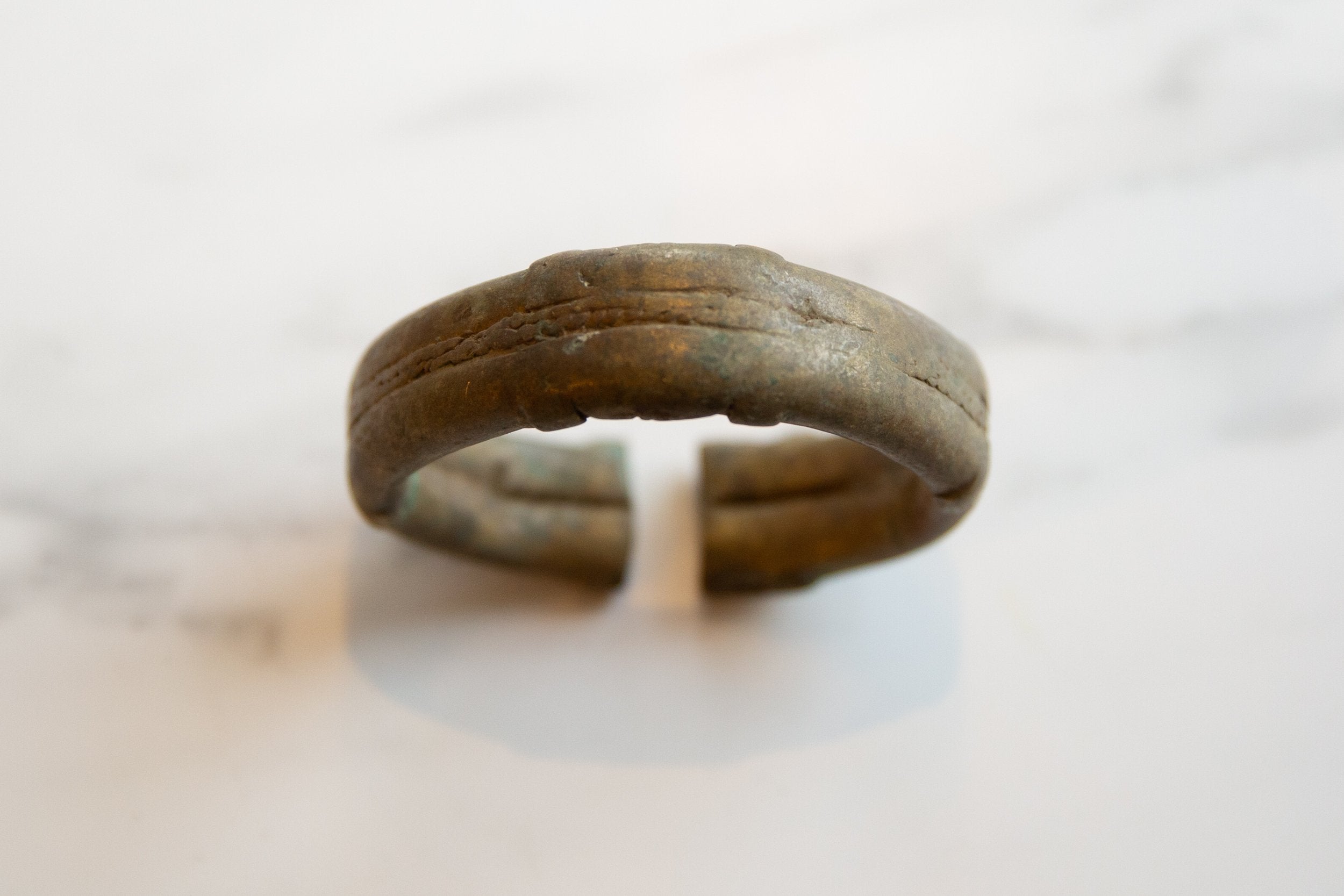 Vintage African Oxidized Bronze Alloy Stripe Design Cuff Bracelet // ONH Item ab01021 Image 1