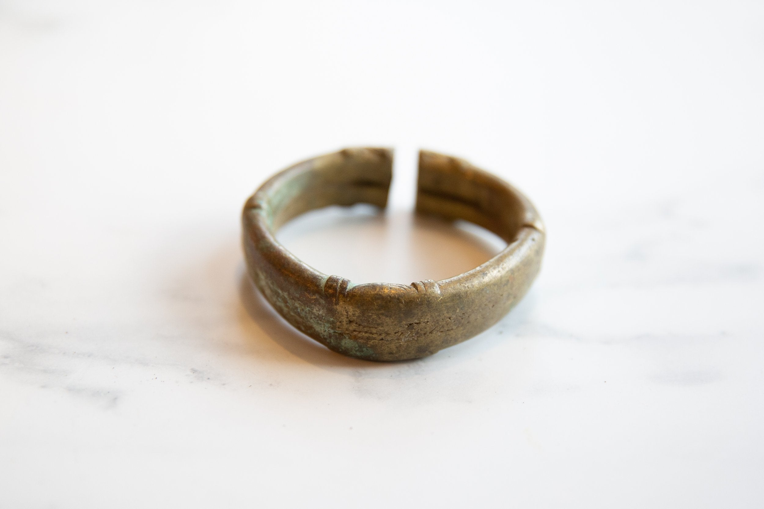 Vintage African Oxidized Bronze Alloy Stripe Design Cuff Bracelet // ONH Item ab01023 Image 1