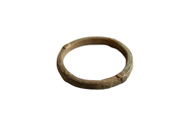 Vintage African Oxidized Bronze Bracelet with Geometric Detailing // ONH Item ab01043