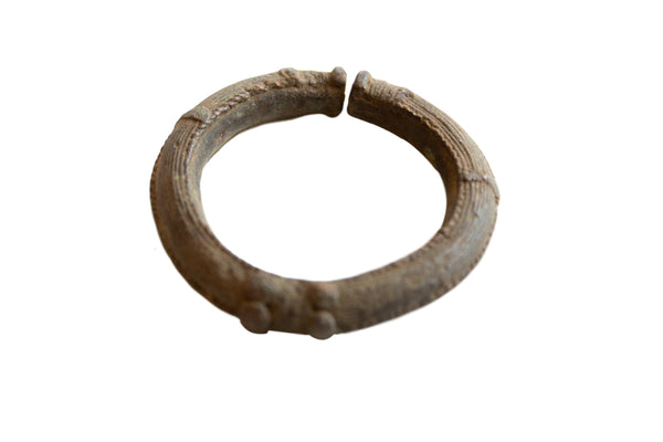 Vintage African Bronze Cuff Bracelet with Geometric Detailing // ONH Item ab01056