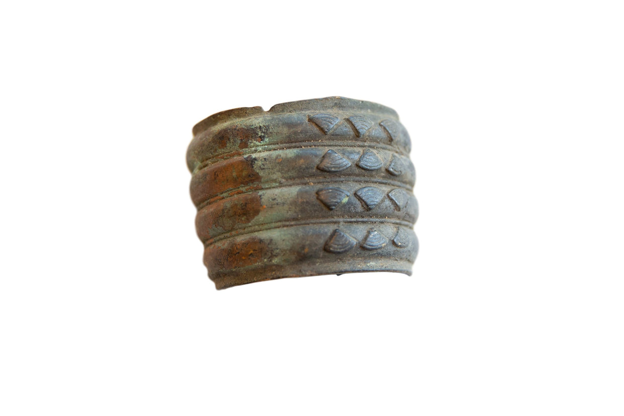 Vintage African Bronze Allow Wide Cuff Bracelet with Geometric Detailing // ONH Item ab01062