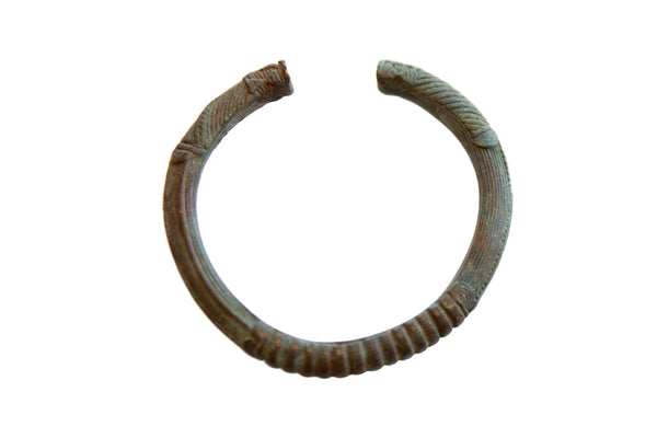 Vintage African Bronze Alloy Cuff Bracelet with Geometric Detailing // ONH Item ab01069