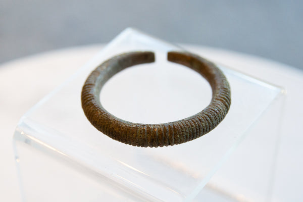 Vintage African Bronze Snake Bracelet with Geometric Detailing // ONH Item ab01071 Image 1