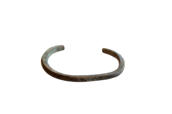 Vintage African Bronze Alloy Cuff Bracelet with Geometric Detailing // ONH Item ab01090