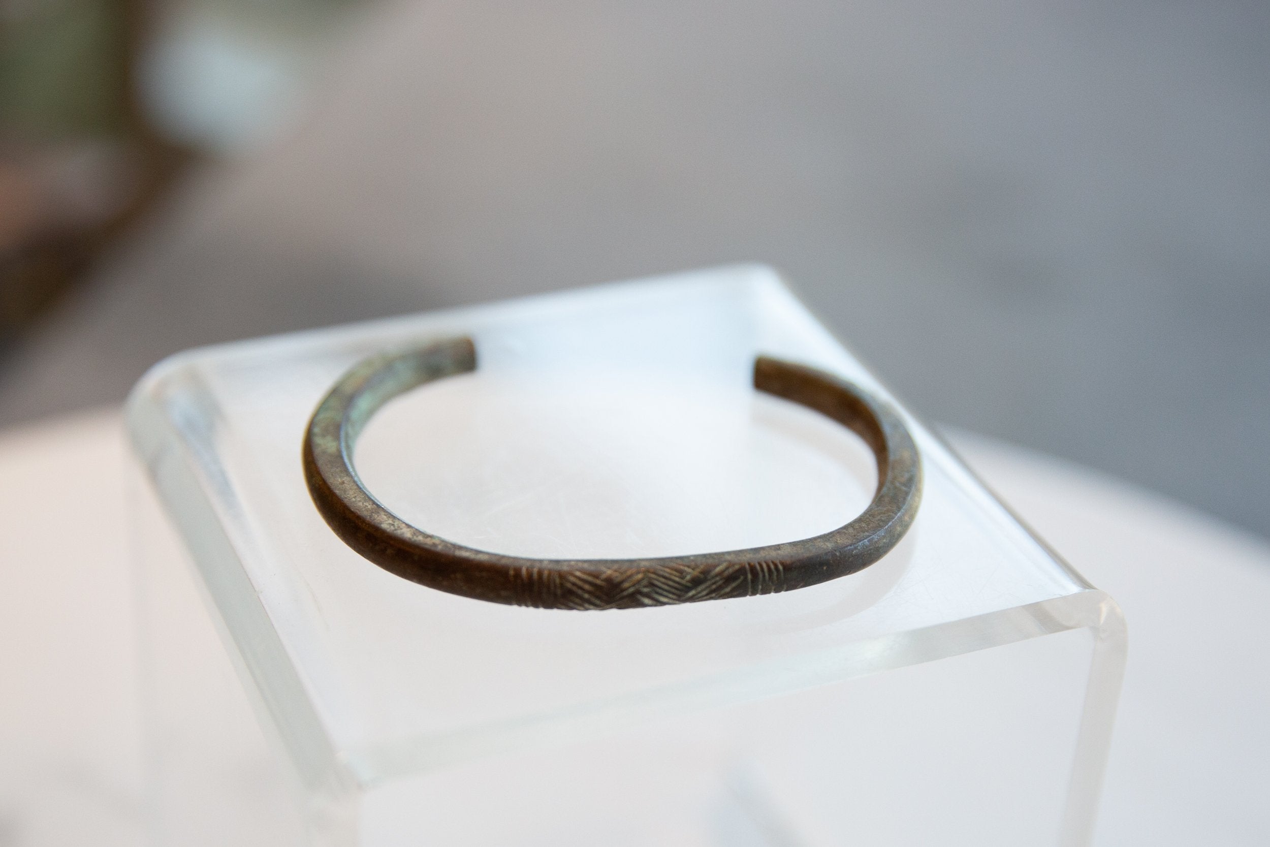 Vintage African Bronze Alloy Cuff Bracelet with Geometric Detailing // ONH Item ab01090 Image 1