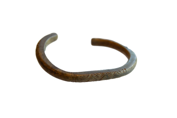 Vintage African Bronze Cuff Bracelet with Geometric Detailing // ONH Item ab01093