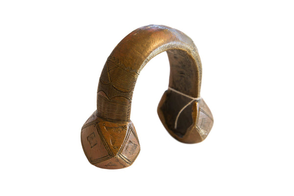 Vintage African Copper Alloy Large Cuff Bracelet with Geometric Detailing // ONH Item ab01123