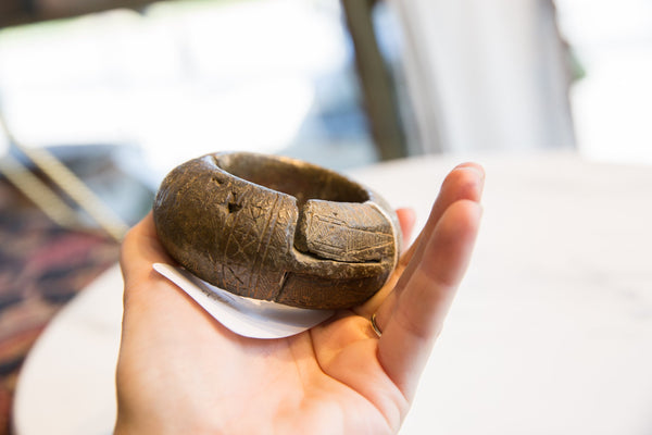 Antique African Thick Bronze Bracelet with Geometric Detailing // ONH Item ab01138 Image 6
