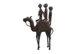 Vintage African bronze warriors on camel, dark aged patina, 19 inches tall collectible.
