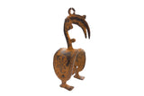Vintage African bronze alloy bird pulley, dark aged patina, handmade with stylized etchings.