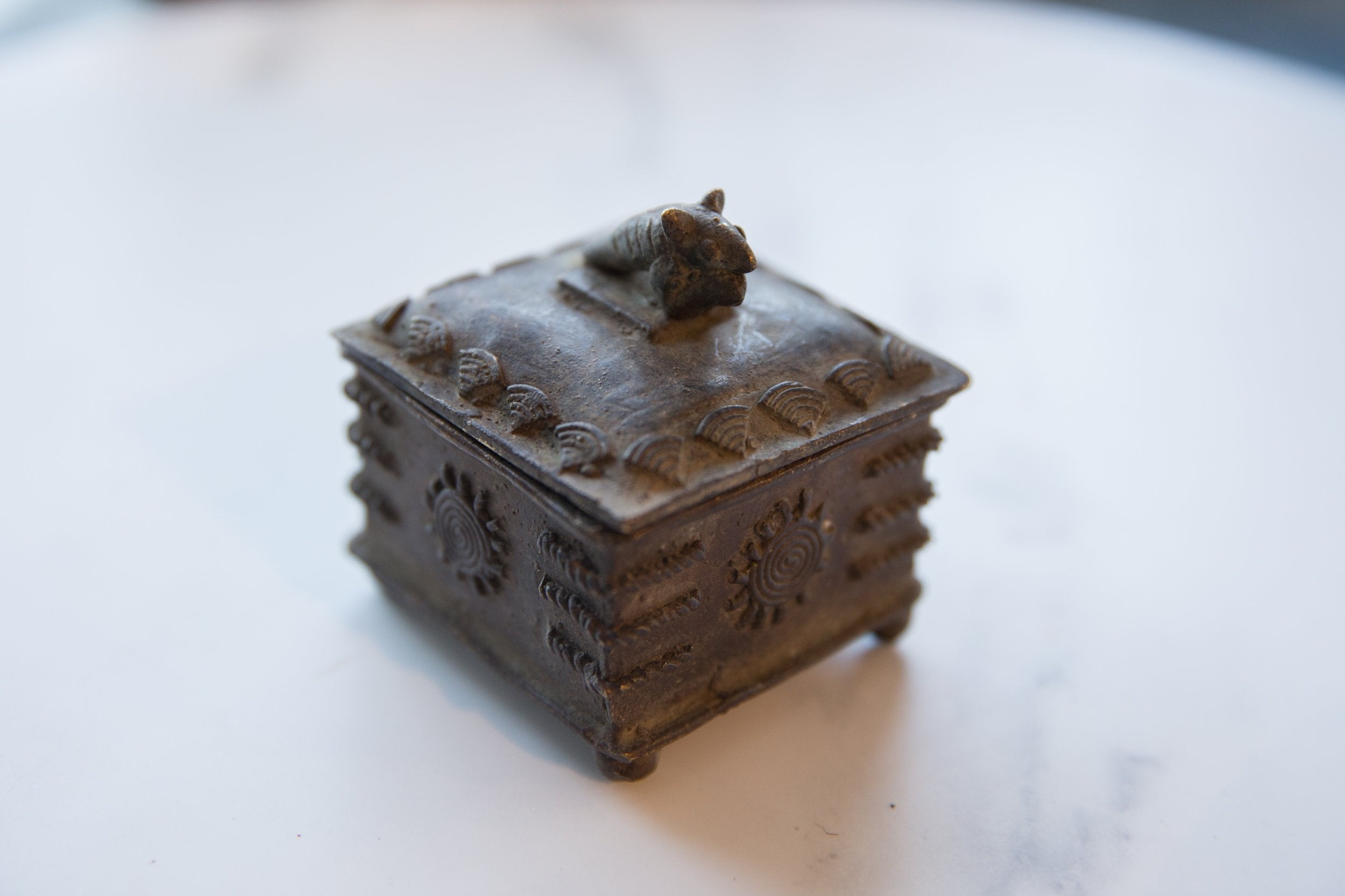 Vintage African Bronze Decorative Giant Pouched Rat Box // ONH Item ab01184 Image 1