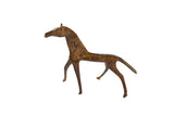 Vintage handmade African horse sculpture in copper alloy with a rustic, aged patina.