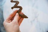 Detailed view of the bronze snake medallion's carved head and textured body.