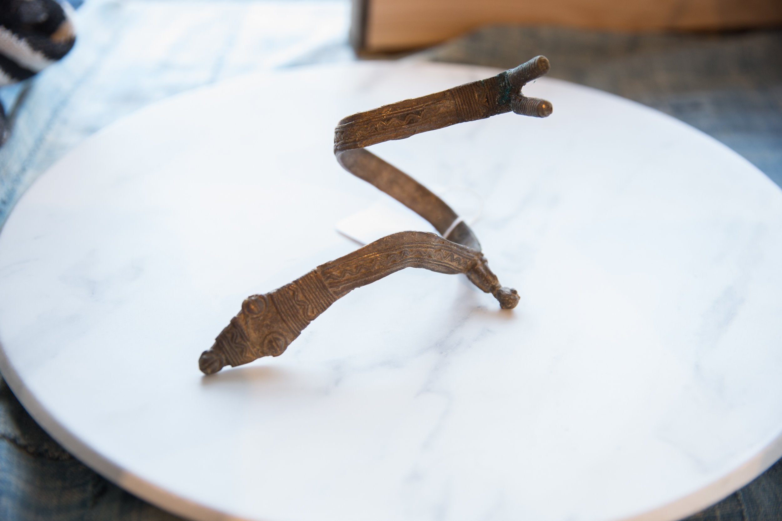 Vintage African Bronze Snake Arm Cuff with Rider // ONH Item ab01192 Image 1