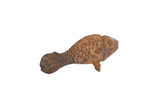 Vintage African bronze fish collectible, showing a light patina and textured scales, 3 inches long.