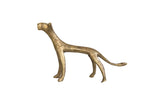 Vintage African bronze cheetah sculpture with a stylized, elongated form and aged patina.