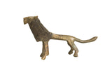 Vintage African bronze lion sculpture with a prominent, textured black mane and aged patina.