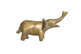 Vintage African bronze alloy elephant sculpture with a golden patina and raised trunk.