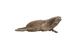 Vintage African bronze three-legged frog with a checkered back and rustic patina.