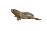 Handmade vintage African bronze frog sculpture with a rich, textured patina.