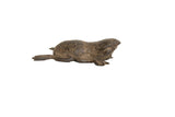 Vintage African bronze frog sculpture with a hand-etched criss-cross texture on its back.