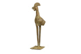 Vintage African bronze long-legged bird sculpture with aged green patina, 9.75 inches tall.