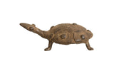 Vintage African bronze turtle, handmade with spiral shell pattern and warm brown patina, 2.5x4x1.5 inches.