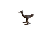Vintage African bronze flat-billed bird sculpture with dark, textured patina, 1.75x3.5x4.25 inches.