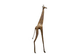 Vintage African bronze alloy giraffe sculpture with a slender, stylized form and a textured, aged patina.