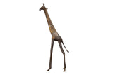 Vintage African bronze alloy giraffe sculpture with a stylized slender body and aged patina.