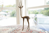 Vintage African bronze alloy gazelle head, antlers, and aged texture.