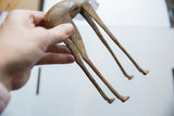 Vintage African bronze alloy gazelle sculpture's aged patina and handmade slender legs.