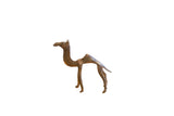 Vintage African camel sculpture with a slender, stylized form and a dark, weathered metallic finish.
