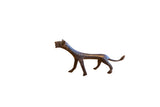Vintage handmade African cheetah sculpture with a stylized form and dark textured patina.