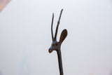 The sculpted head and long textured horns of a vintage African gazelle.