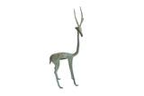 Vintage African right facing gazelle sculpture with bright, aged green patina.