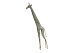 Vintage African stylized giraffe collectible with an elongated neck and oxidized patina.