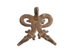 Vintage African double crocodile pendant with a rustic, textured bronze patina.