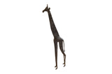 Large vintage African giraffe sculpture with a stylized slender form and a dark aged finish.