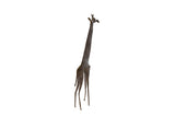 Tall vintage African giraffe sculpture with a stylized form and dark textured patina.