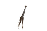 Large vintage African giraffe sculpture with an elongated form and dark textured finish.