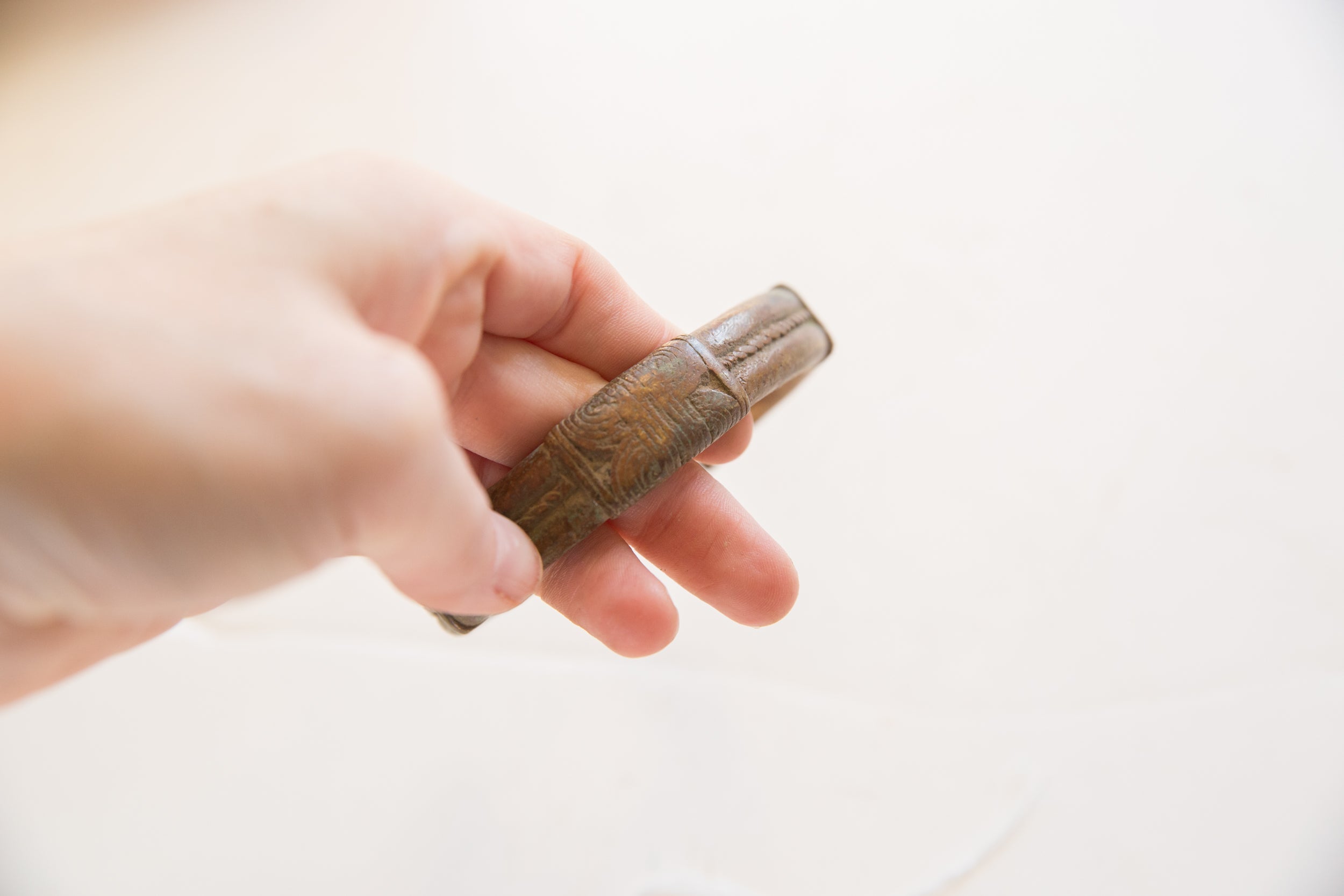 Antique African Bronze and Copper Alloy Striped Cuff Bracelet // ONH Item ab01618 Image 1
