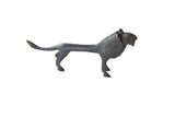 Vintage African lion figurine, handcrafted dark metal with textured mane, late 20th century.