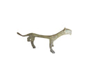 A stylized vintage African lioness figurine with an elongated body and oxidized patina.