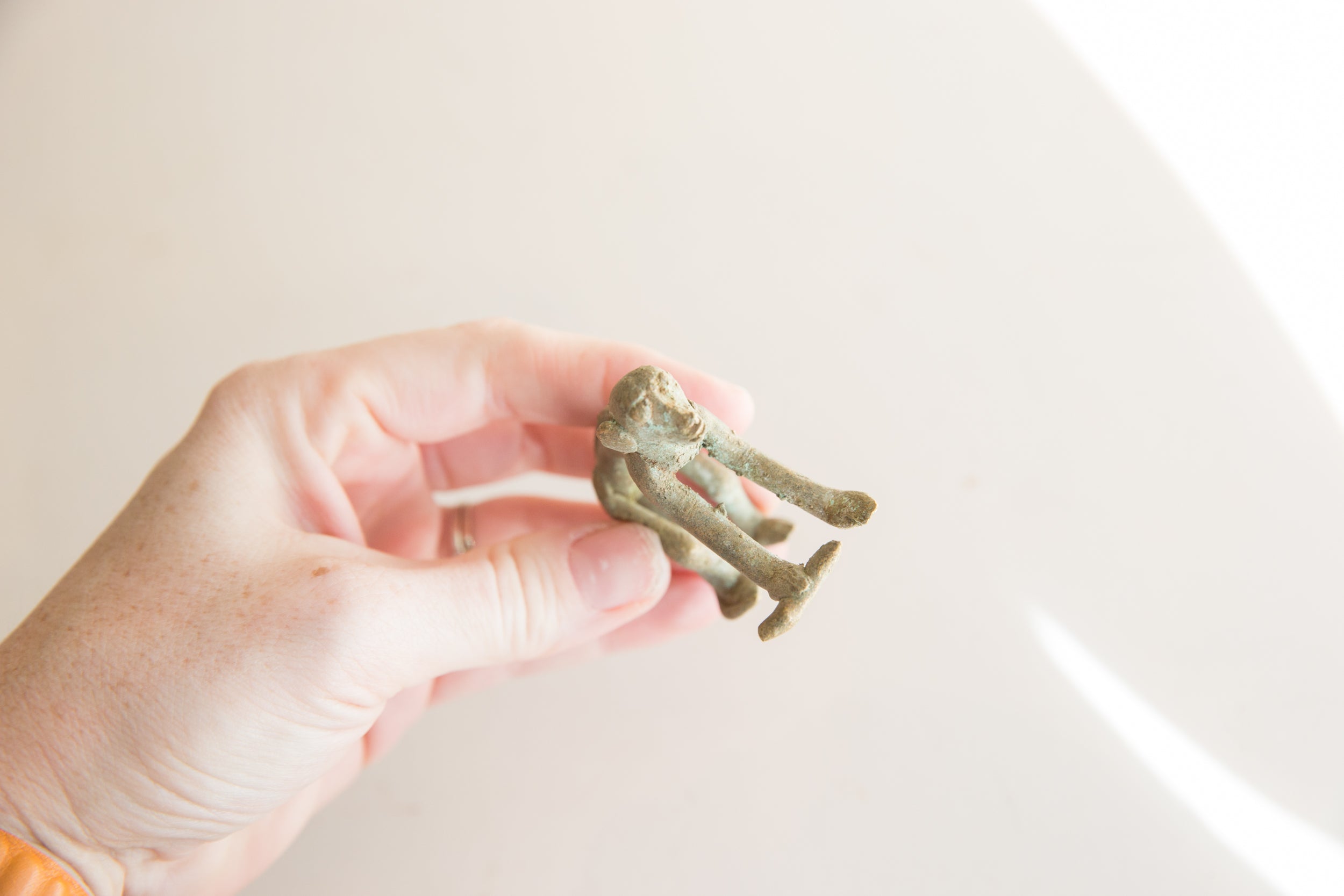 Vintage African Bronze Monkey Standing with Fish // ONH Item ab01682 Image 1