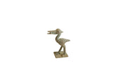 Vintage African bronze bird sculpture with long legs and a weathered green patina.