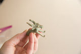 Detailed side view of the bronze impala showing its greenish, aged patina.